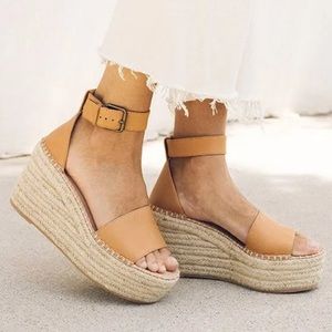 Soludos Tan/Cream Chunky Platform Jute Minorca Leather Espadrilles Sandals 10